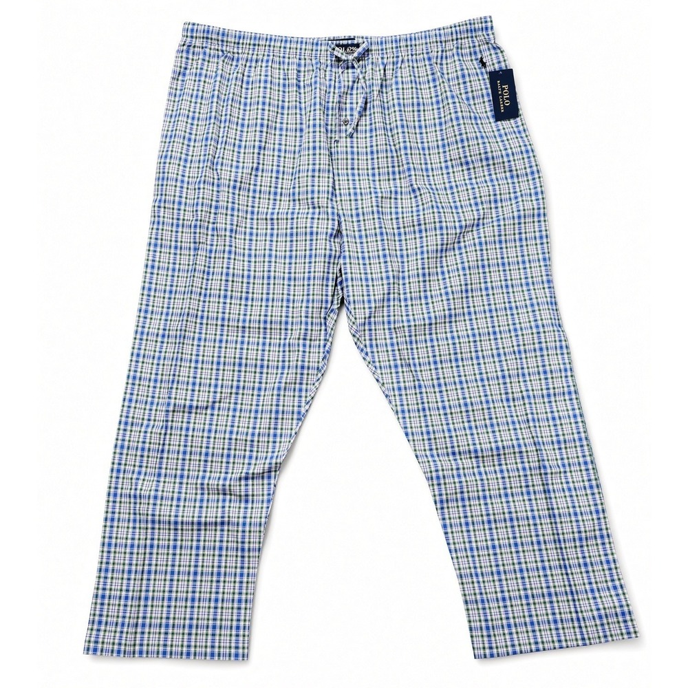 Polo Ralph Lauren Sleepwear Pants Men 2XL Blue Plaid Drawstring Pony Logo NWT